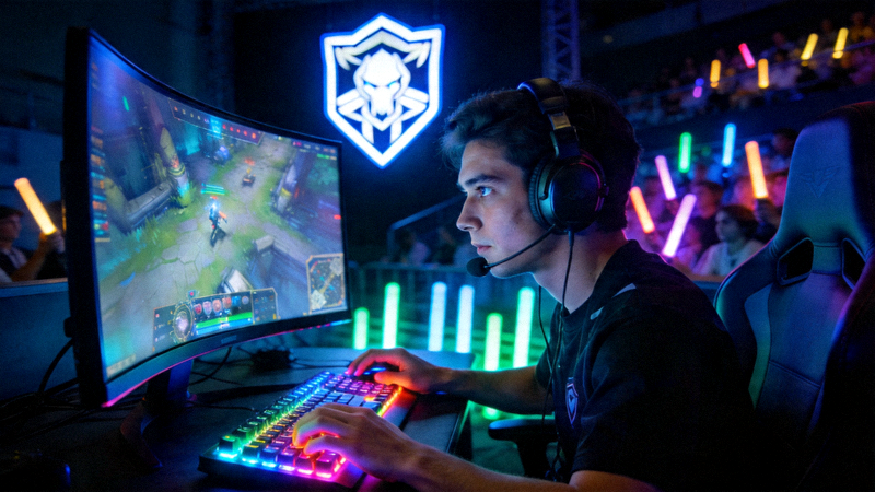 电竞选手在比赛中专注操作的场景